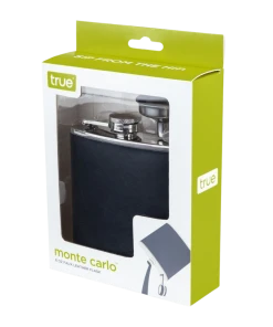 TRUE BLACK FAUX LEATHER FLASK 6OZ